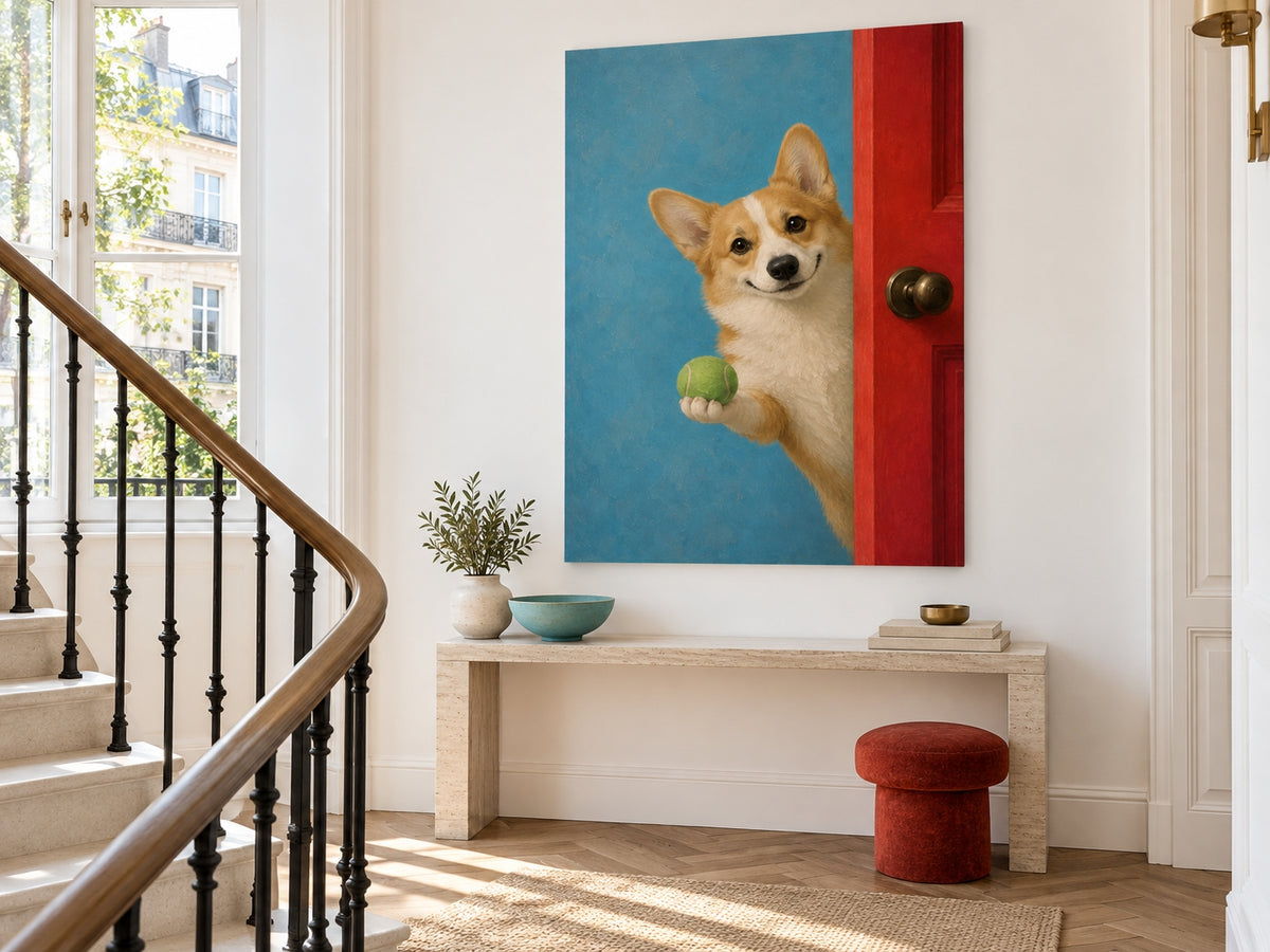Hand-Painted Corgi With Tennis Ball Original Canvas Art