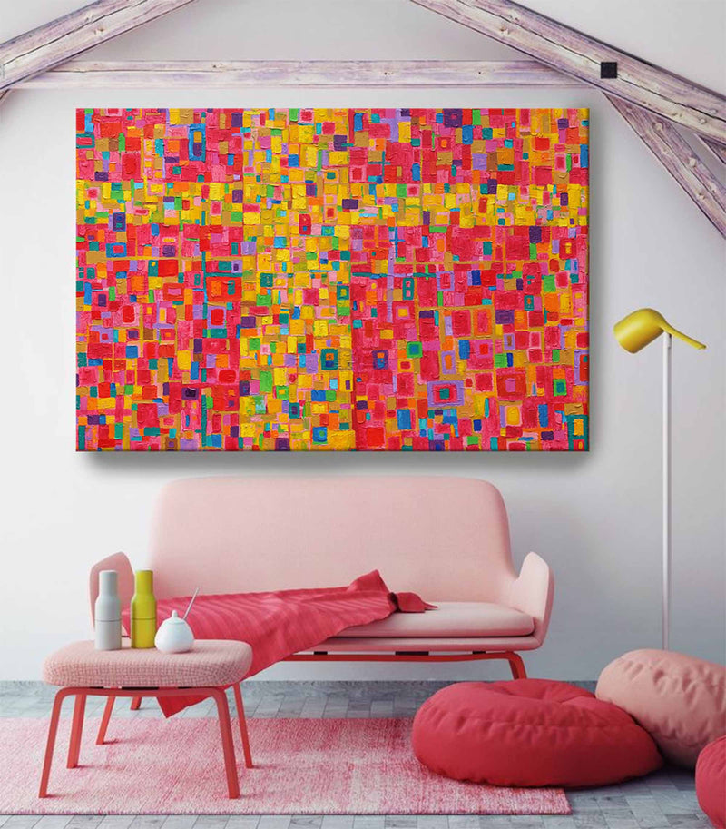Modern Abstract Geometric Painting Bright Colorful Large Abstract Oil Painting Original Wall Art Home Decoration
