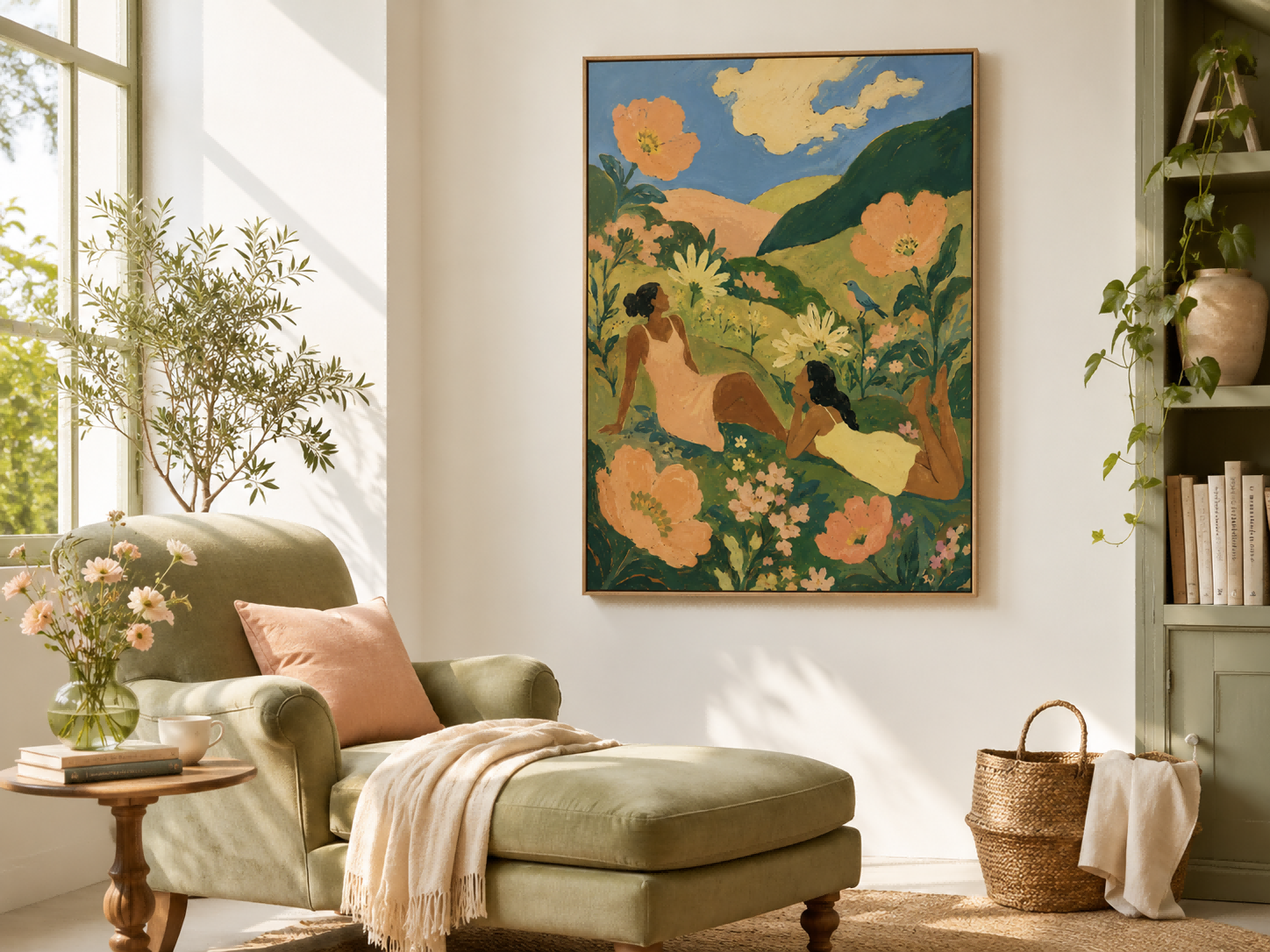 Women In Giant Flower Field Hand-Painted Canvas Art