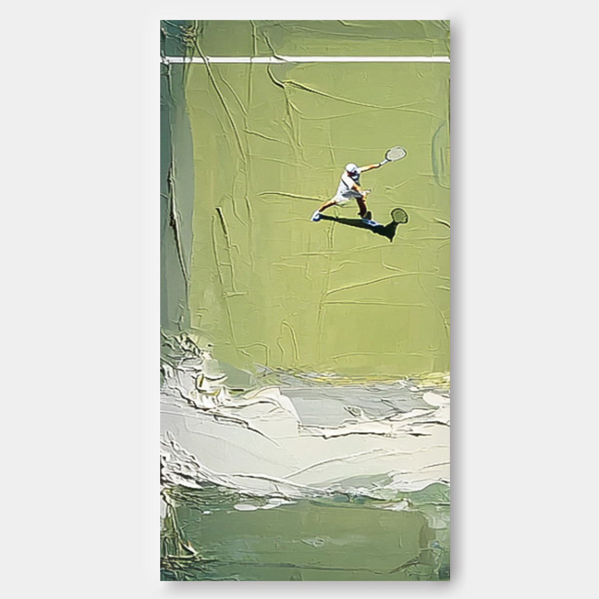 Abstract Tennis Sports Art on Canvas Large Green Tennis Court Painting Textured Wall Art Tennis Lovers Gift