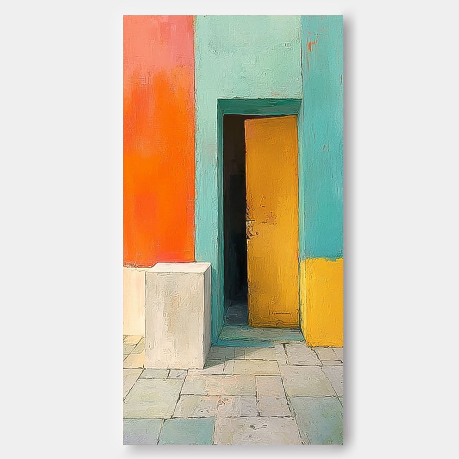 Original Vibrant Doorway Wall Art Large Architectural Door Painting Framed Abstract Acrylic painting