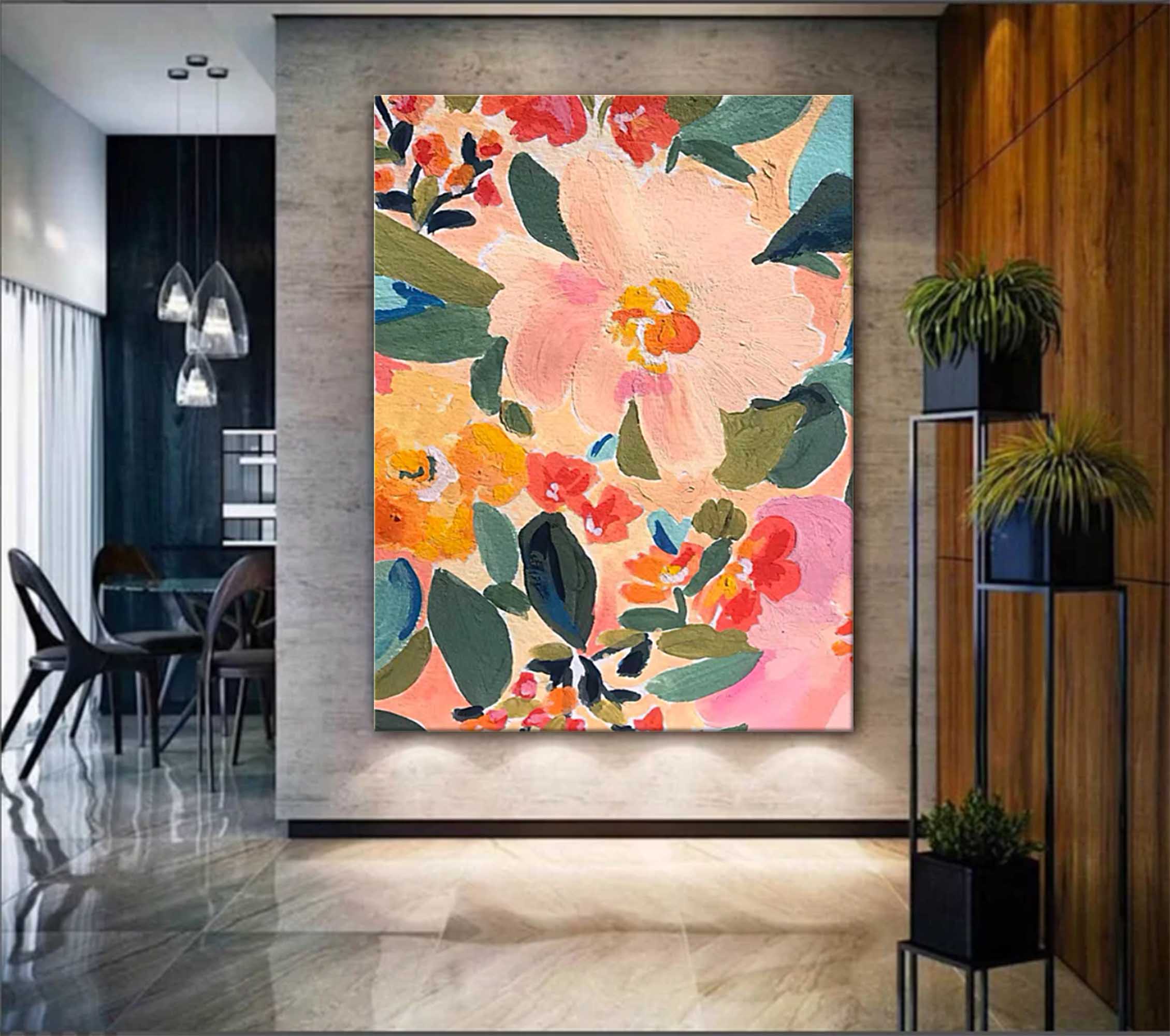 Original Colorful Flowers Acrylic Painting On Canvas Large Colorful Flowers Wall Art Modern Oil Painting Living Room Home Decor Gift