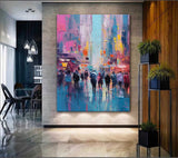 Abstract Large Cityscape Oil Painting On Canvas Original Urban Scene Art Modern Colorful Wall Art Living Room