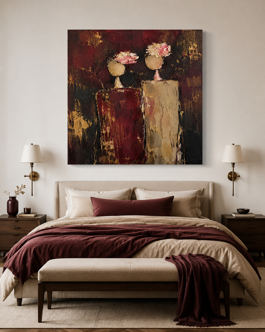 Modern Impasto Abstract Art With Gold Leaf Style Accents