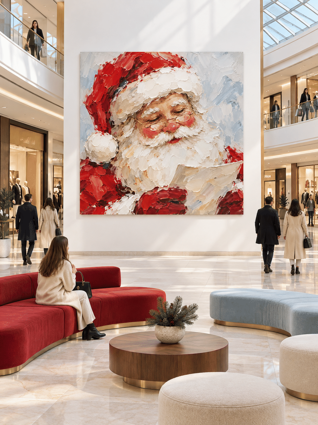Modern Minimalist Santa Portrait Textured Oil Painting Holiday Gift Art