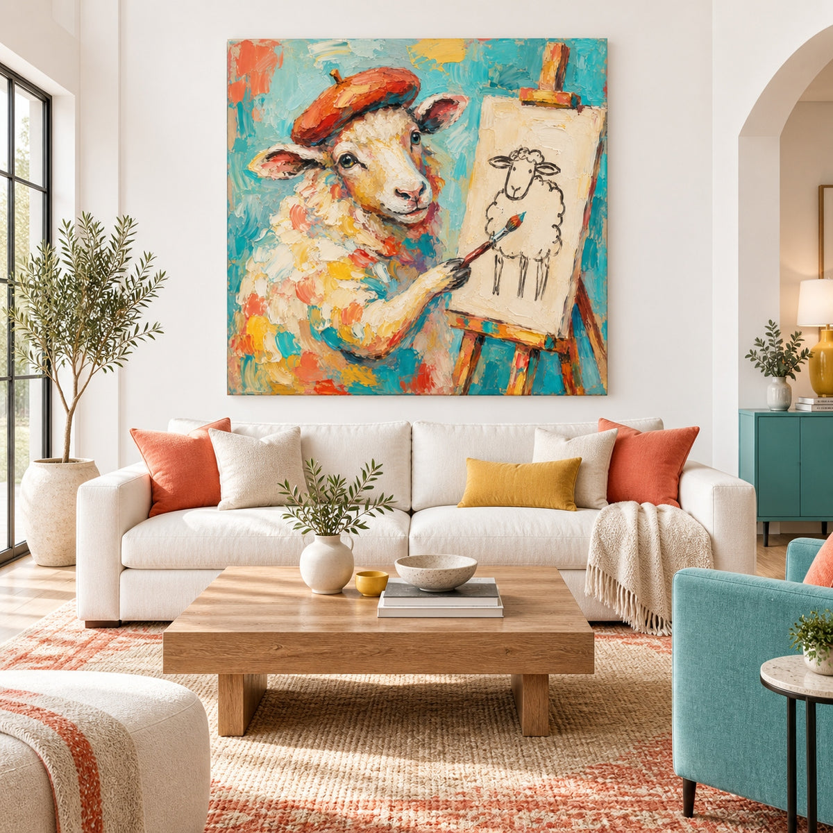 Textured Impasto Animal Art Colorful Cartoon Painting For Modern Home