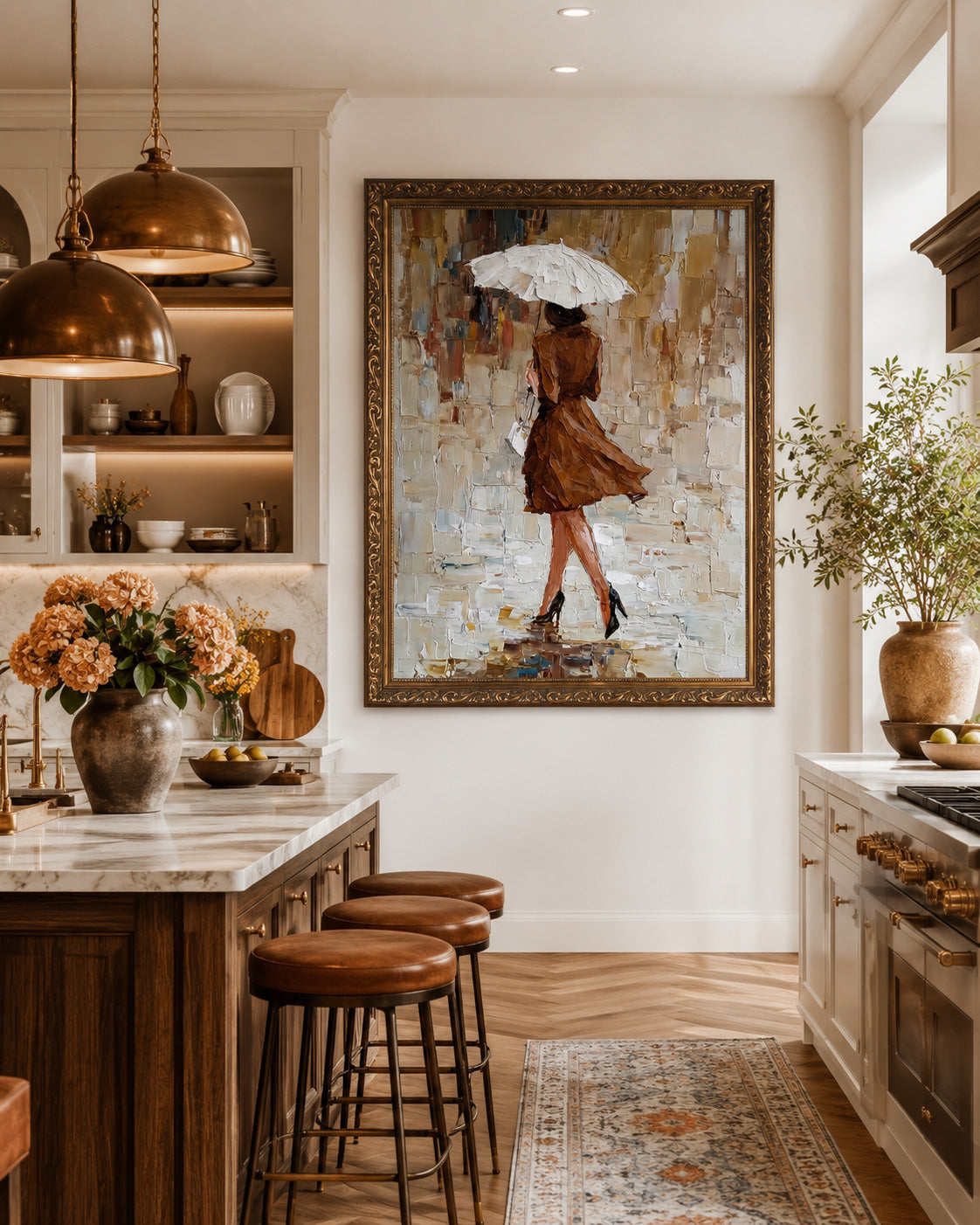 Modern Figurative Art Elegant Lady With Umbrella Oil Painting For Bedroom Wall Decor