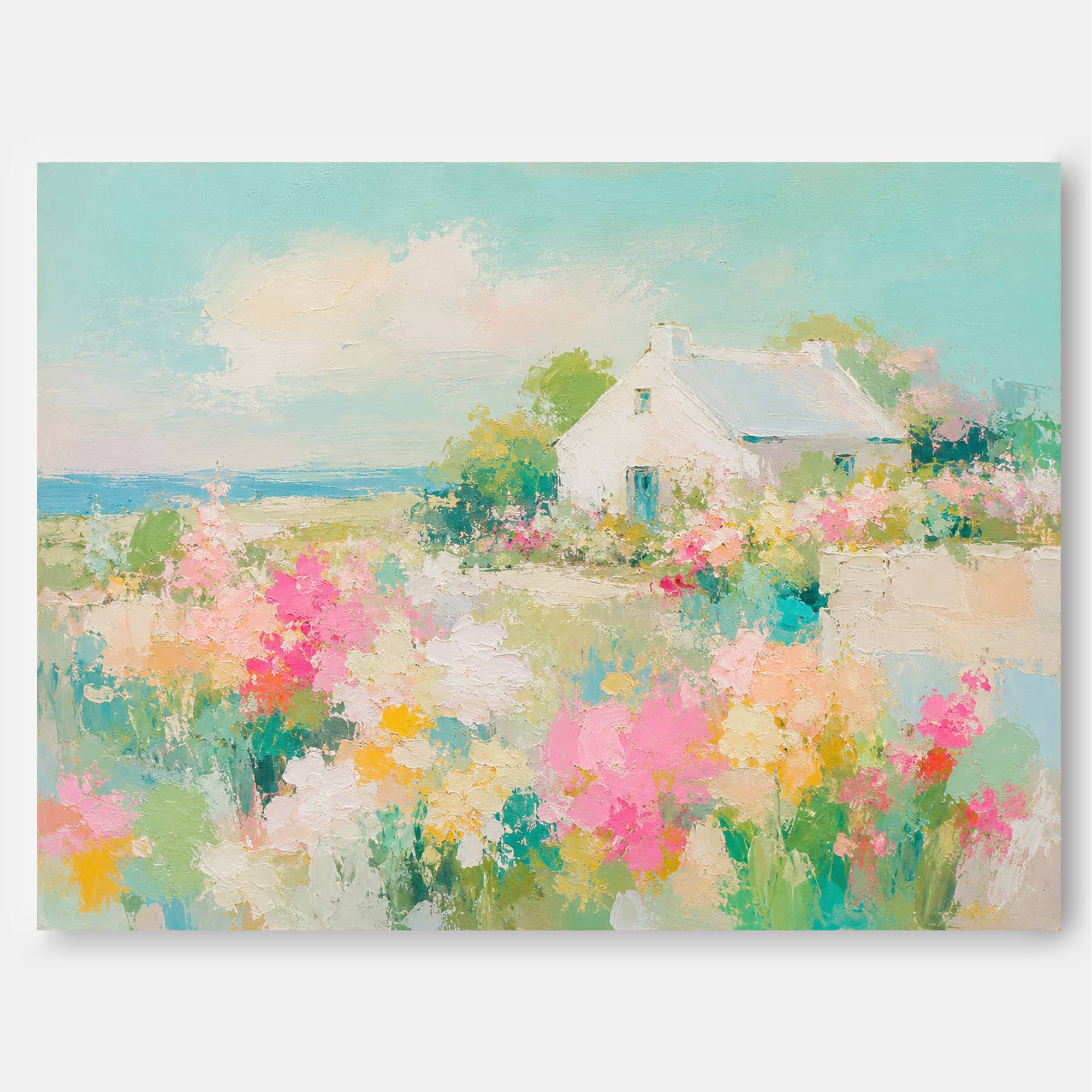 Modern Abstract Impasto Painting Of A Pastoral Seaside Scene