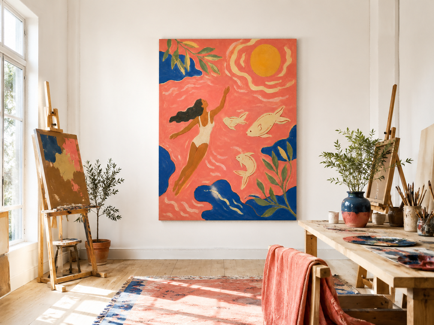 Art Deco Style Fantasy Sea Painting Bright Original Canvas
