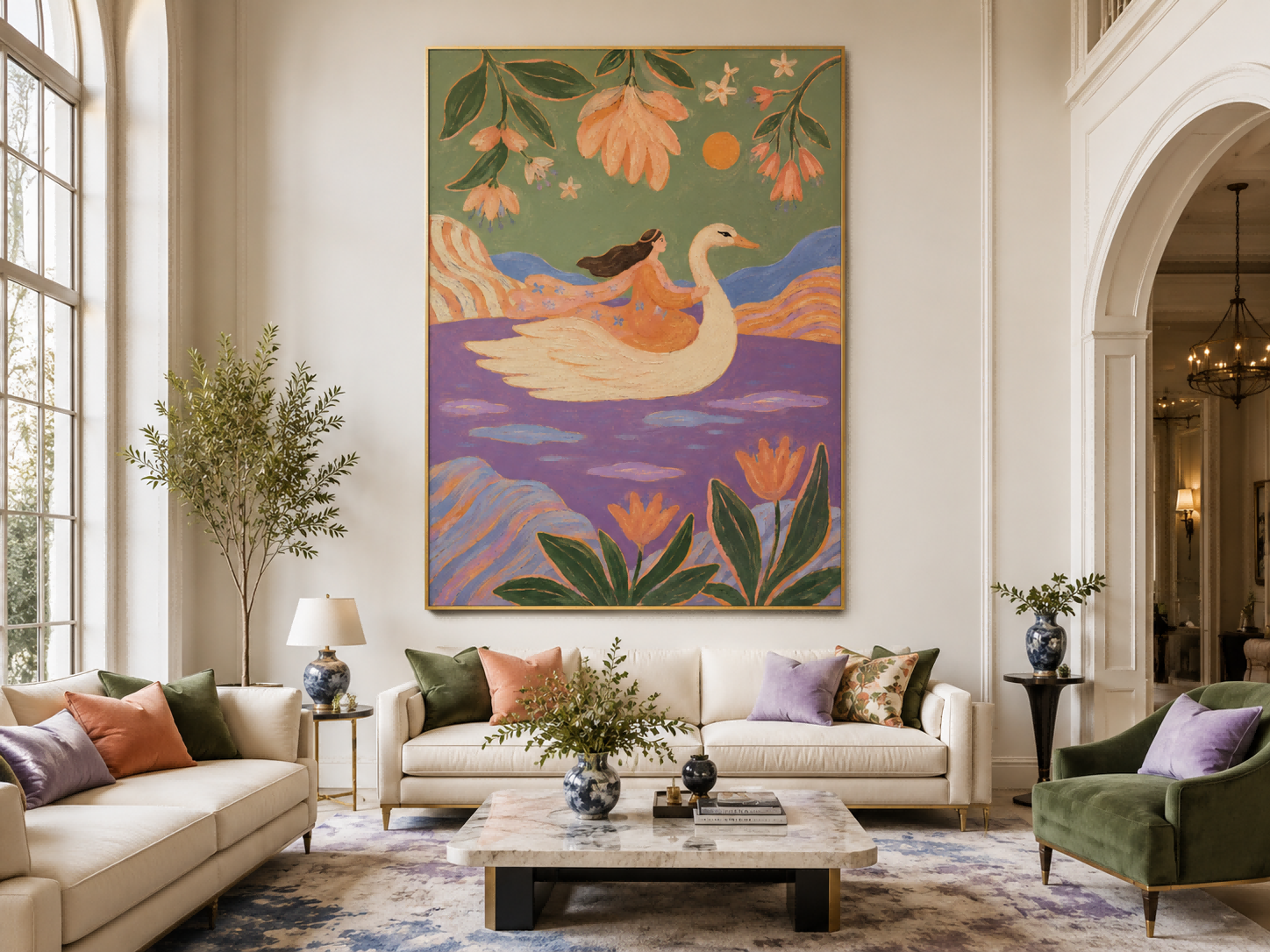 Art Deco Inspired Dreamy Landscape Canvas Art With Purple And Orange Tones