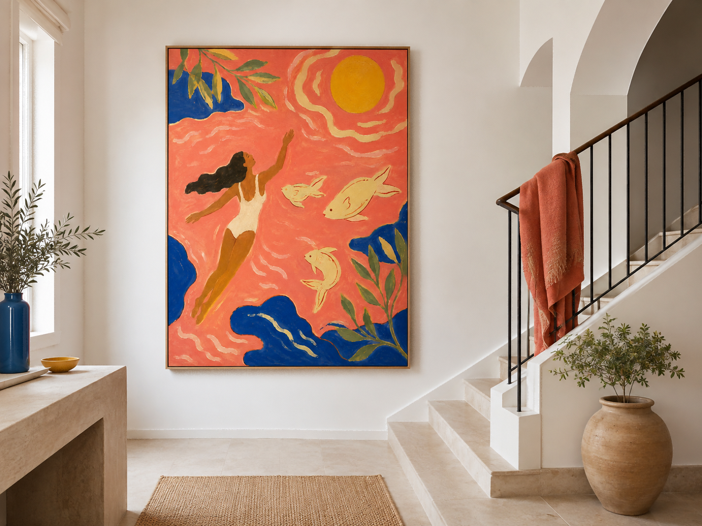Art Deco Style Fantasy Sea Painting Bright Original Canvas