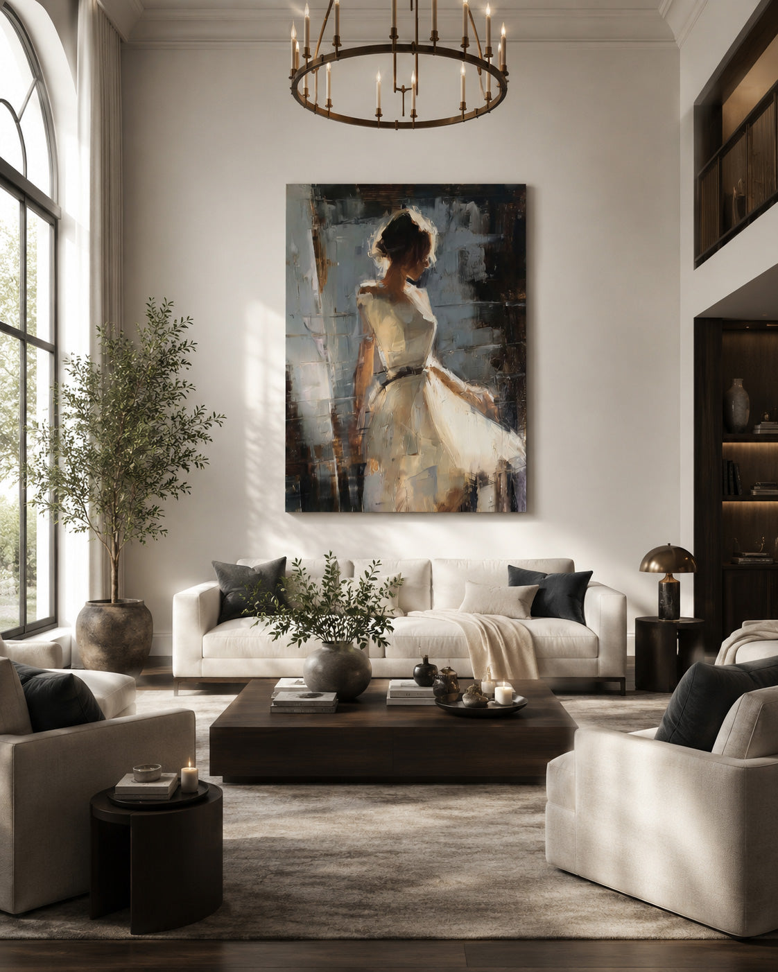 Modern Expressive Figure Art White Dress Woman Original Hand Painted Canvas For Bedroom