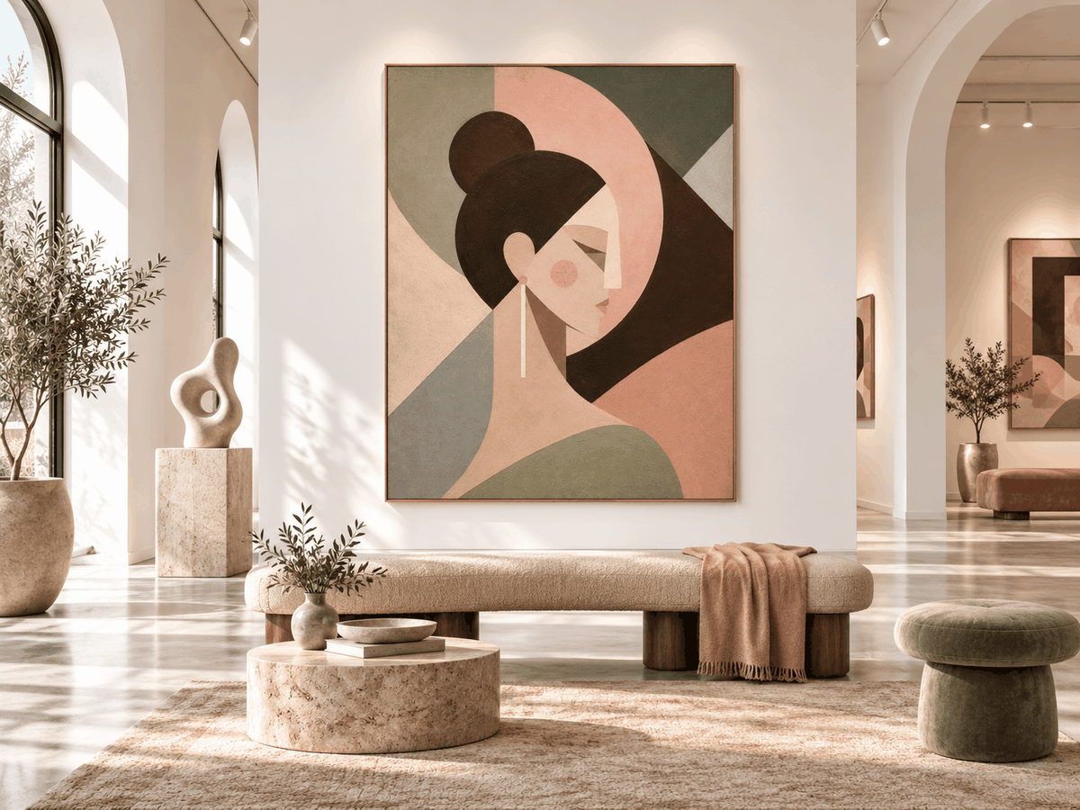 Modern Minimalist Canvas Art With Serene Female Silhouette And Earth Tones