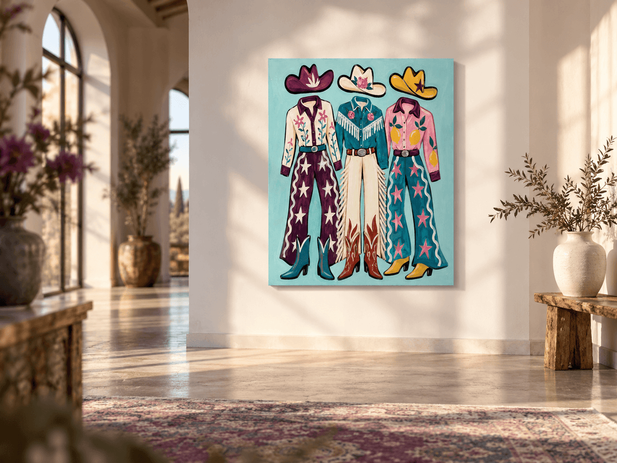 Colorful Cowgirl Outfits With Hats And Boots Canvas Painting