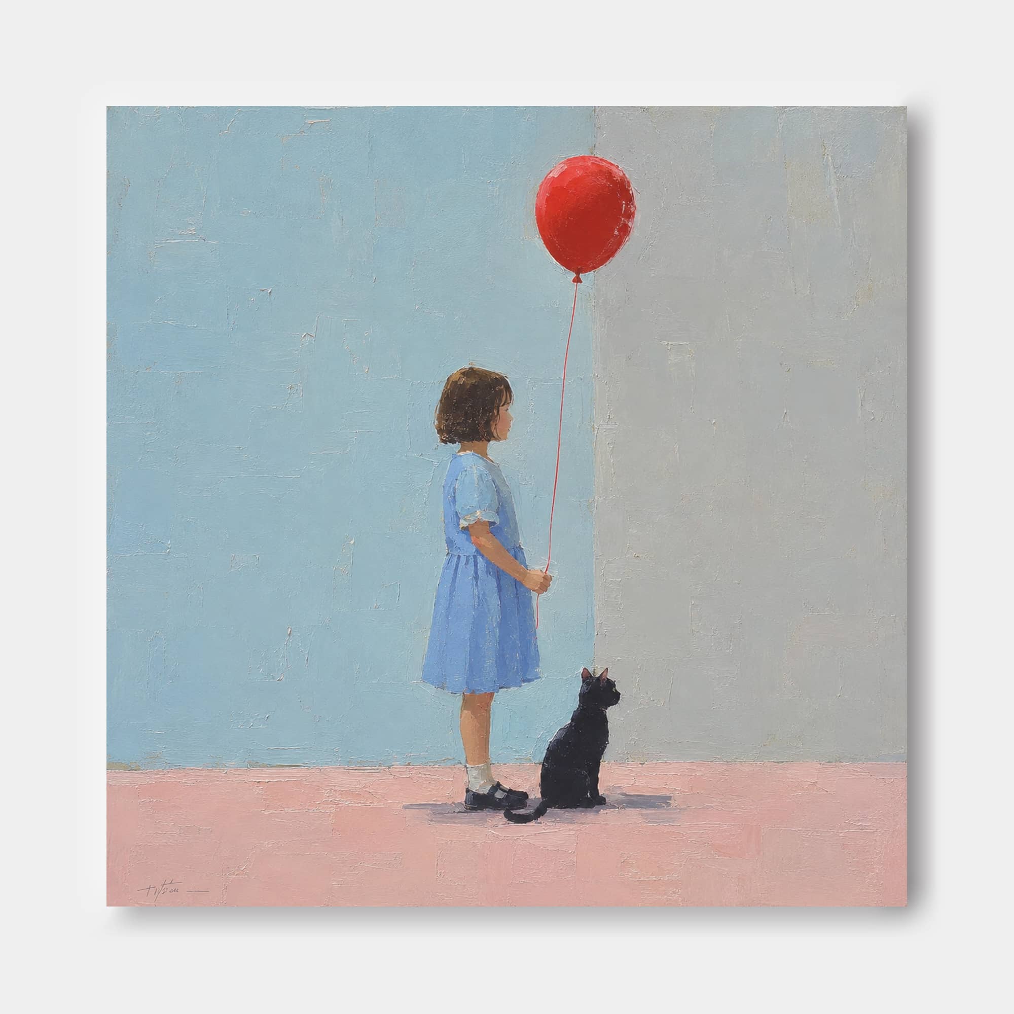 Modern Figurative Wall Art For Living Room Blue Pink Gray Color Scheme