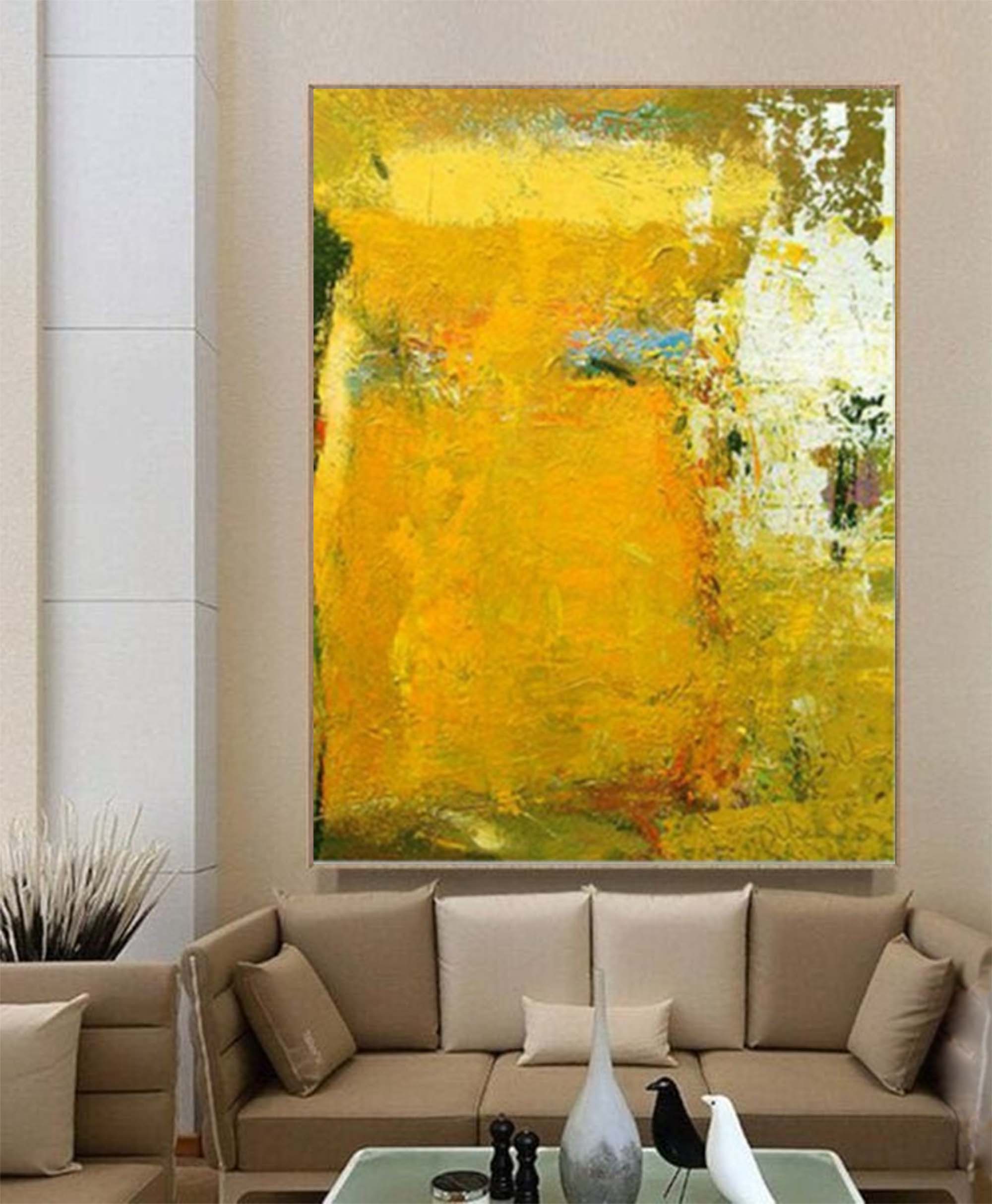 Texture Yellow Abstract Painting On Canvas Large Modern Wall Art Original Minimalist Painting For Living Room