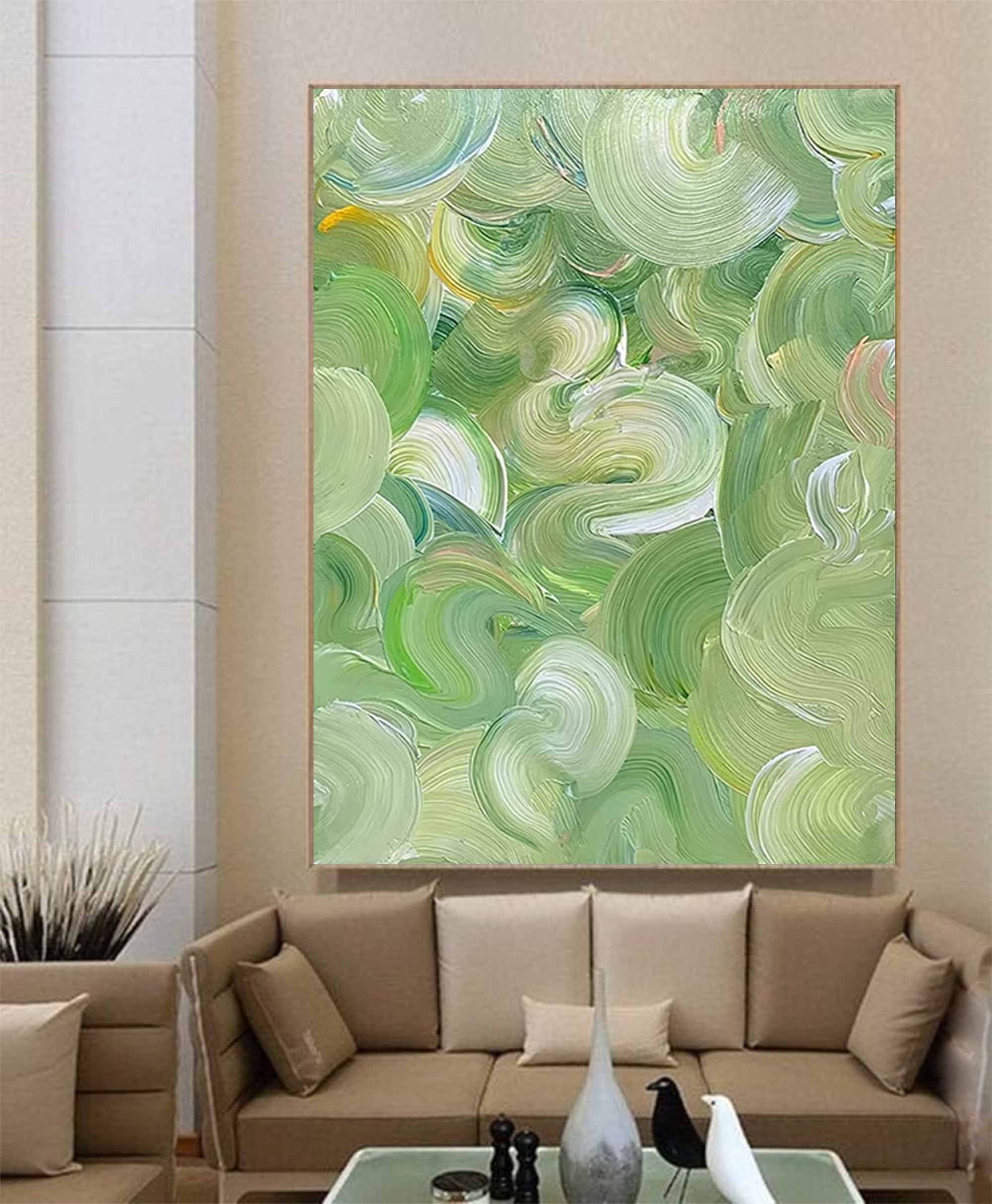 Green Abstract Oil Painting Canvas Large Original Acrylic Painting Living Room Modern Wall Art