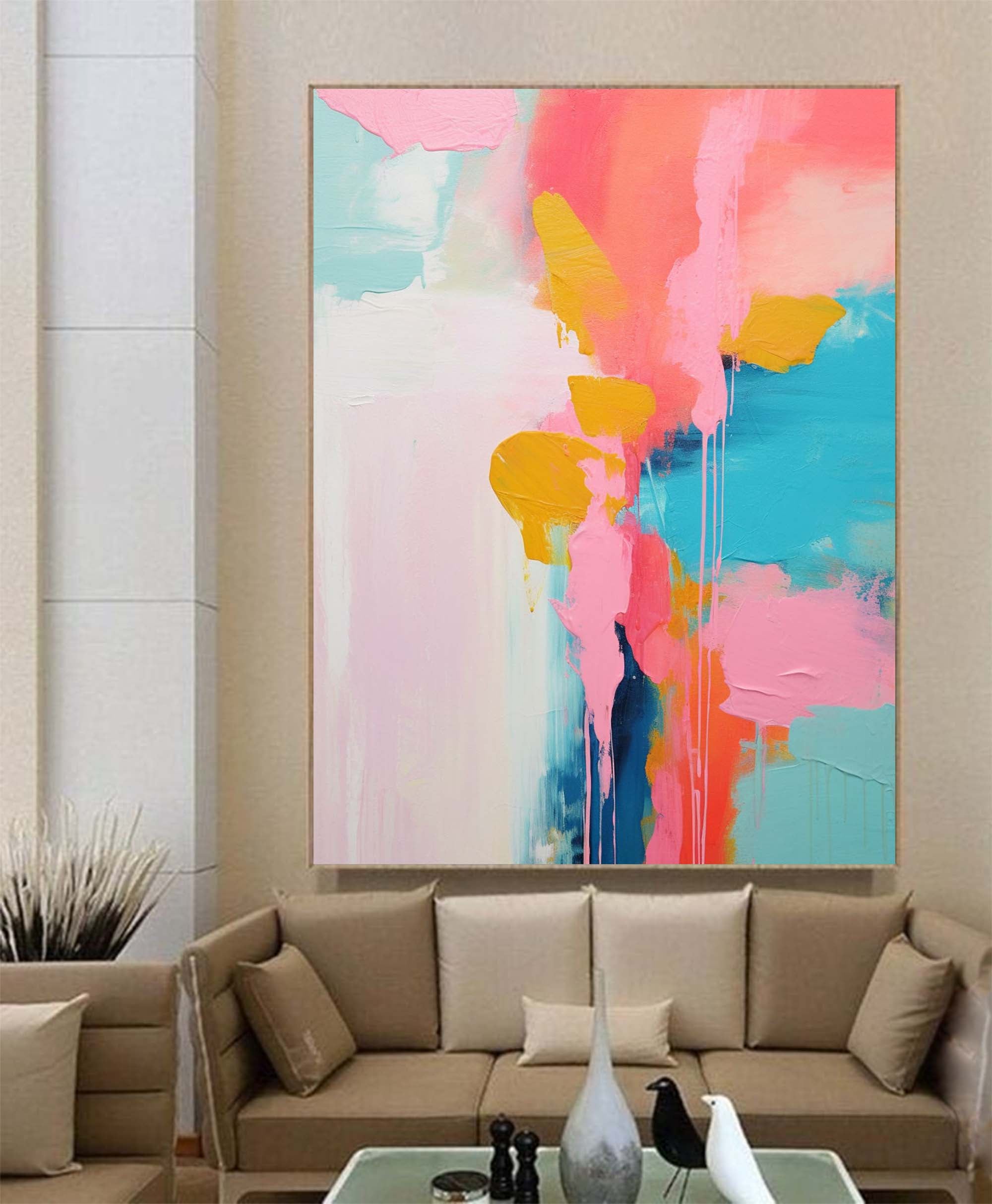 Bright Colorful Abstract Oil Painting On Canvas Modern Texture Wall Art Large Colorful Original Painting Home Decor