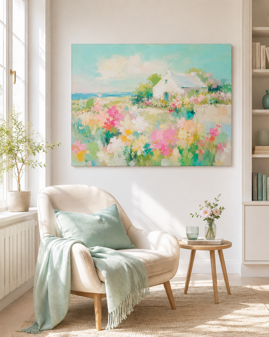 Modern Abstract Impasto Painting Of A Pastoral Seaside Scene