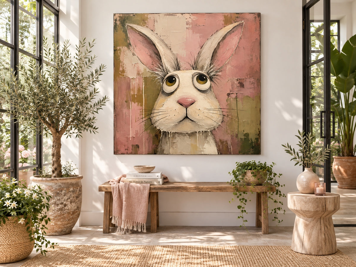Abstract Pop Art Rabbit Painting Textured Modern Humor Wall Decor
