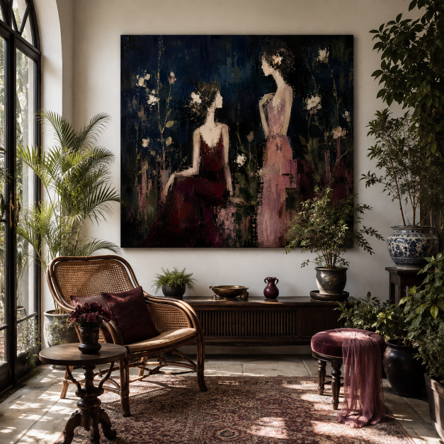 Abstract Expressionist Canvas Art With Rich Texture And Dark Romantic Tones