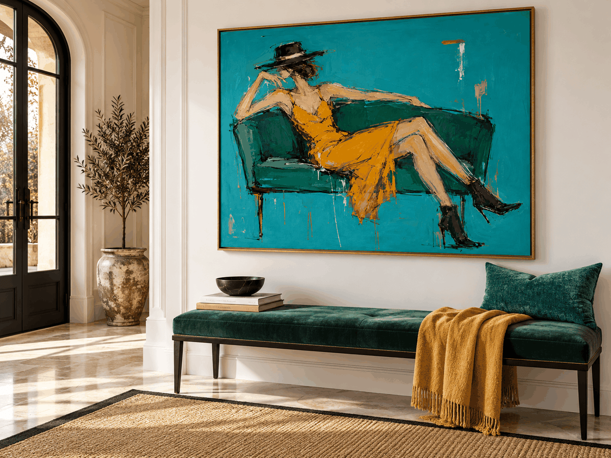 Textured Abstract Expressionist Painting With High Contrast Colors For Decor