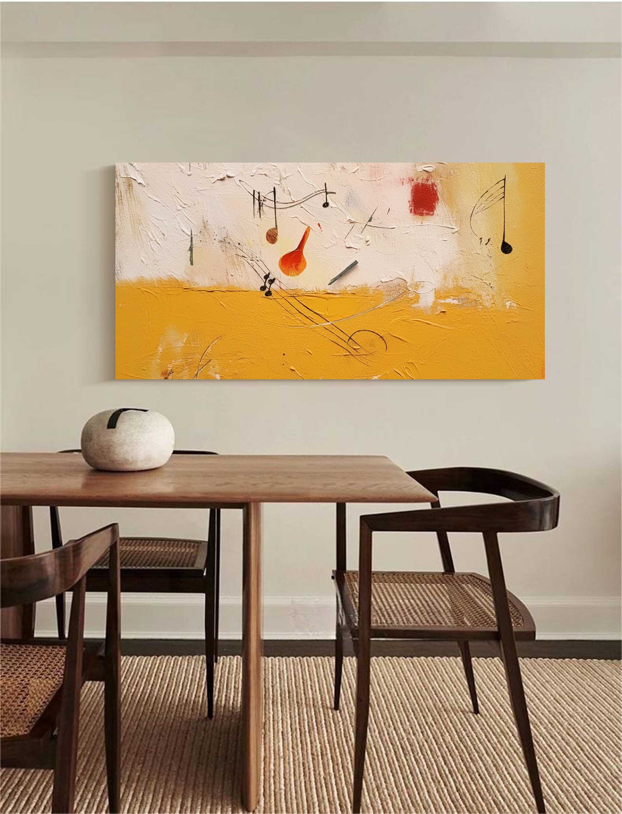 Original Textured Oil Painting On Canvas Vibrant Yellow Acrylic Painting Large Modern Abstract Note Living Room Wall Art