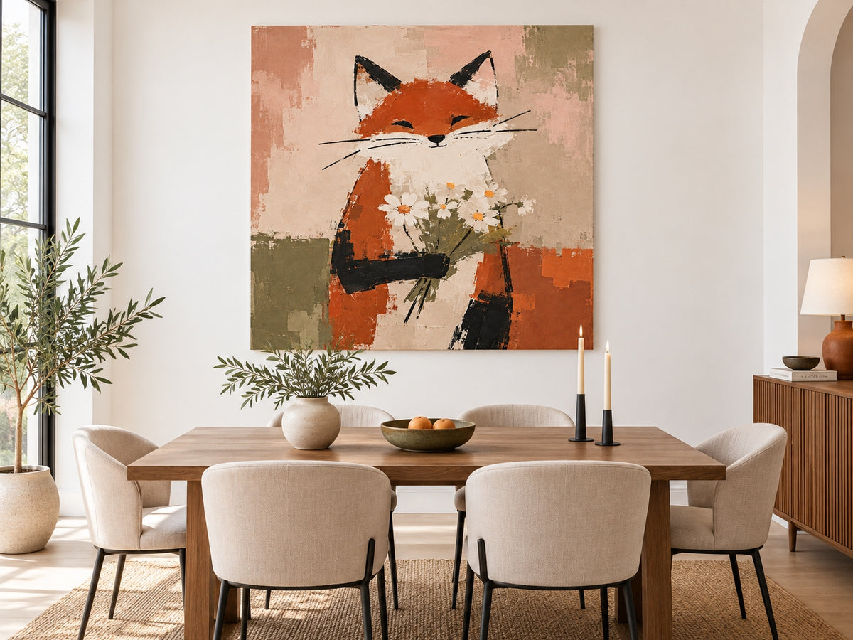 Minimalist Textured Fox Painting In Pastoral Style For Modern Homes