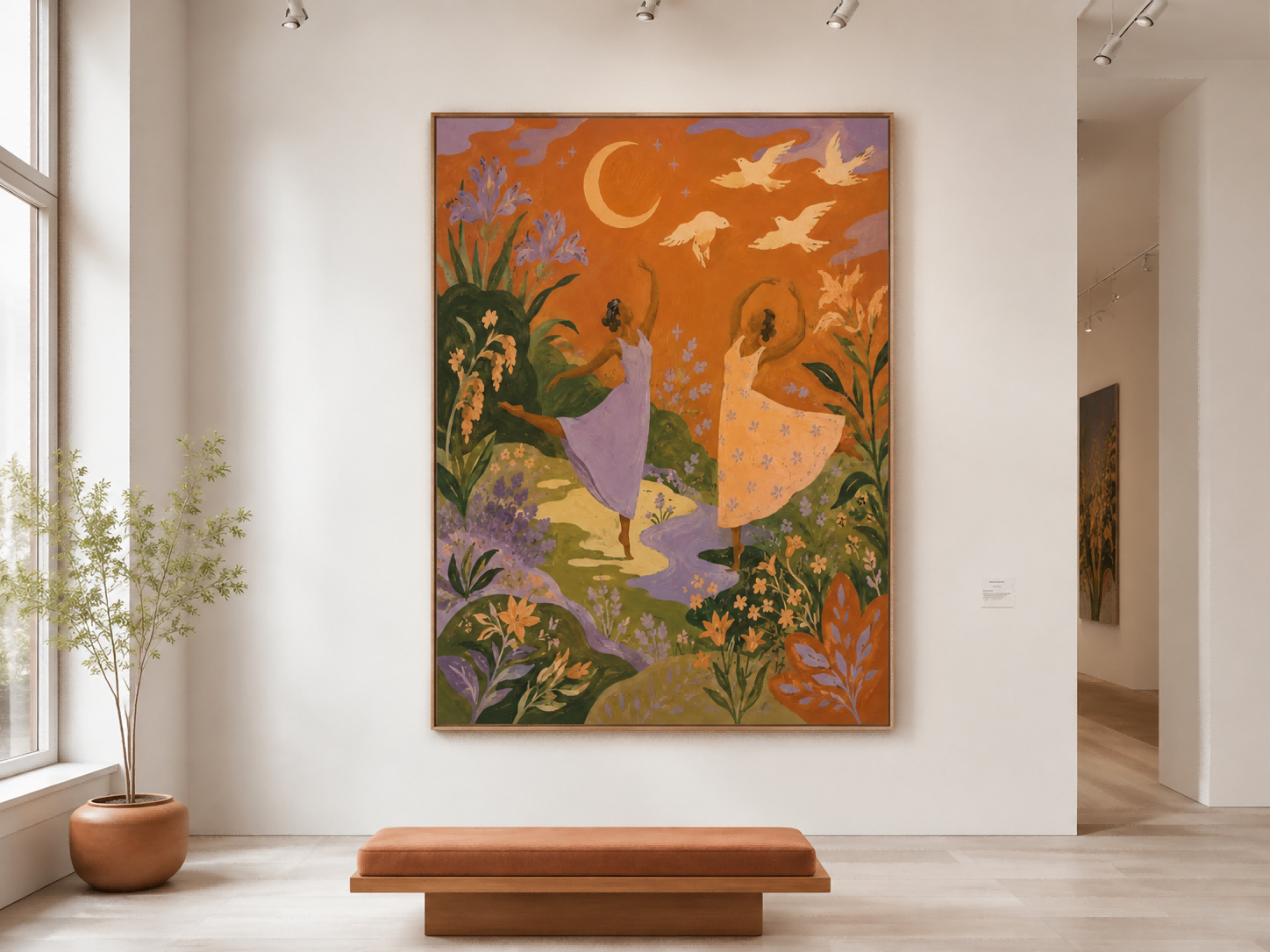 Surreal Night Garden Dance Painting Art Deco Style Handmade Canvas Artwork