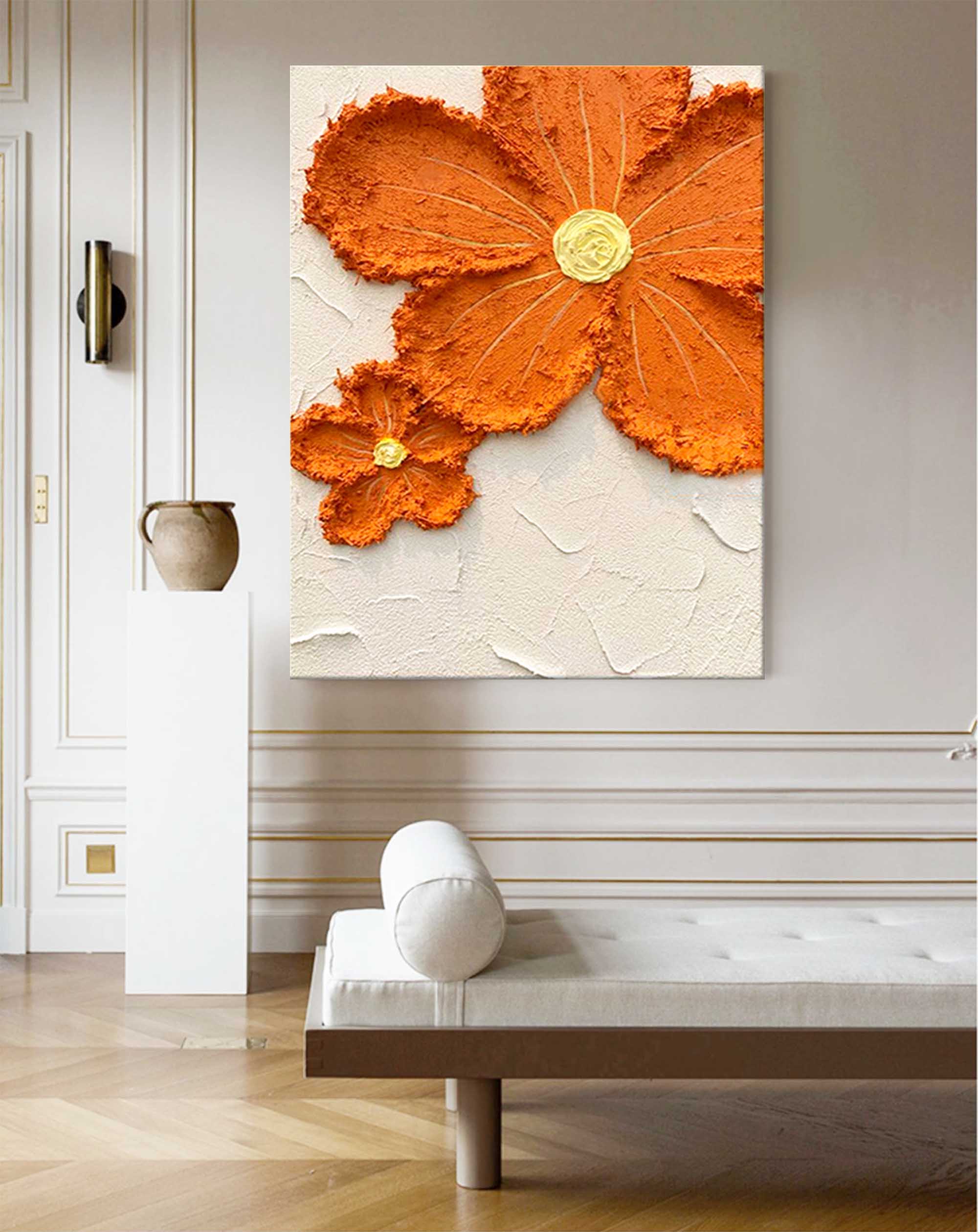 Original Texture Yellow Flowers Acrylic Painting On Canvas Large Yellow Flowers Wall Art Modern Minimalist Oil Painting Living Room Home Decor 