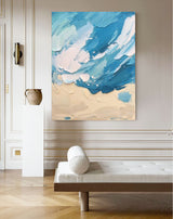 Blue Original Sea Abstract Oil Painting Large Sea 3D Texture Painting Ocean Canvas Wall Art Living Room Decor