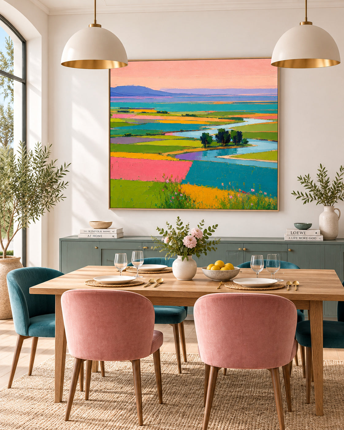 Textured Impressionist Painting With High Saturation Colors And Dreamy Sky