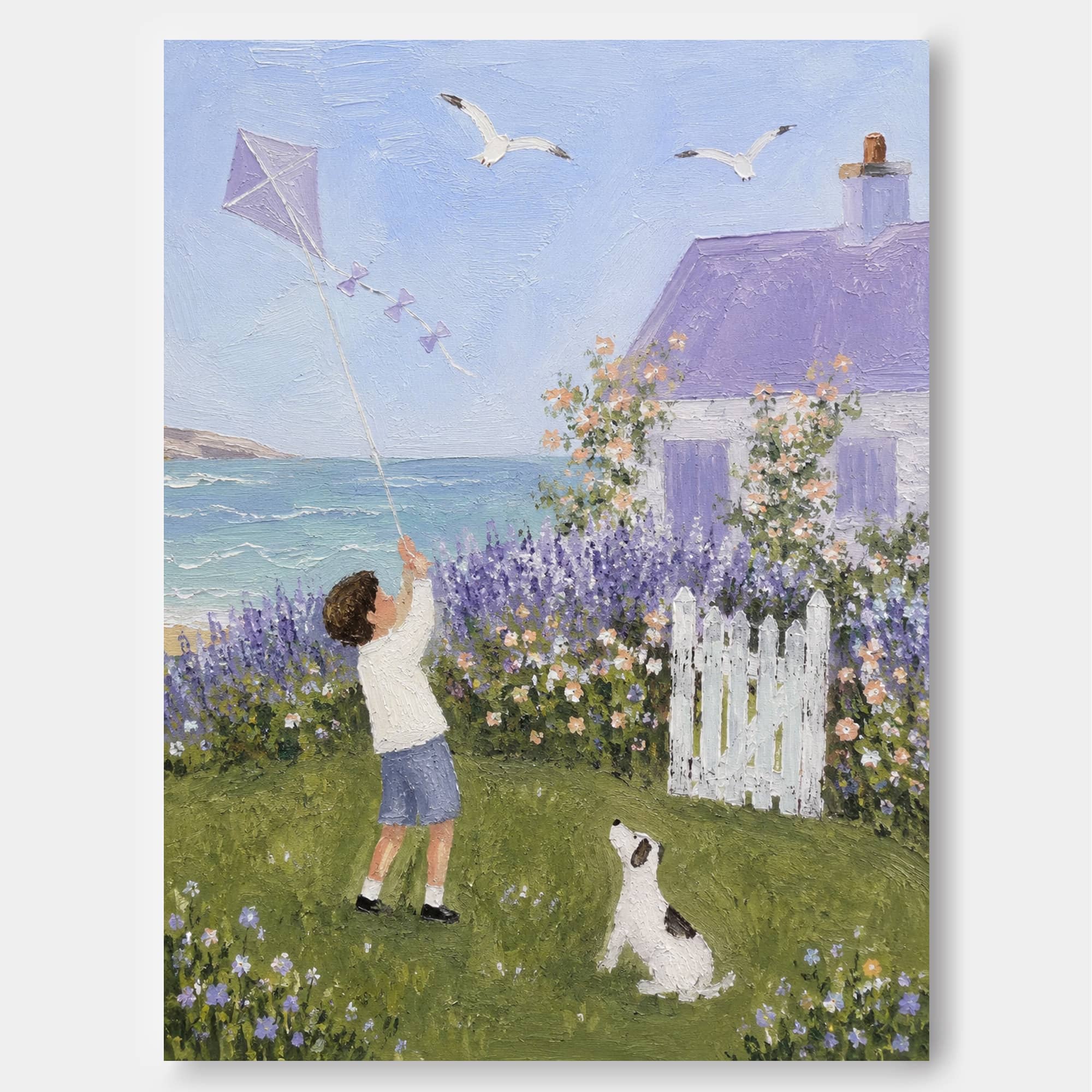 Impressionist Seaside Scene With Lavender House And Ocean View Canvas