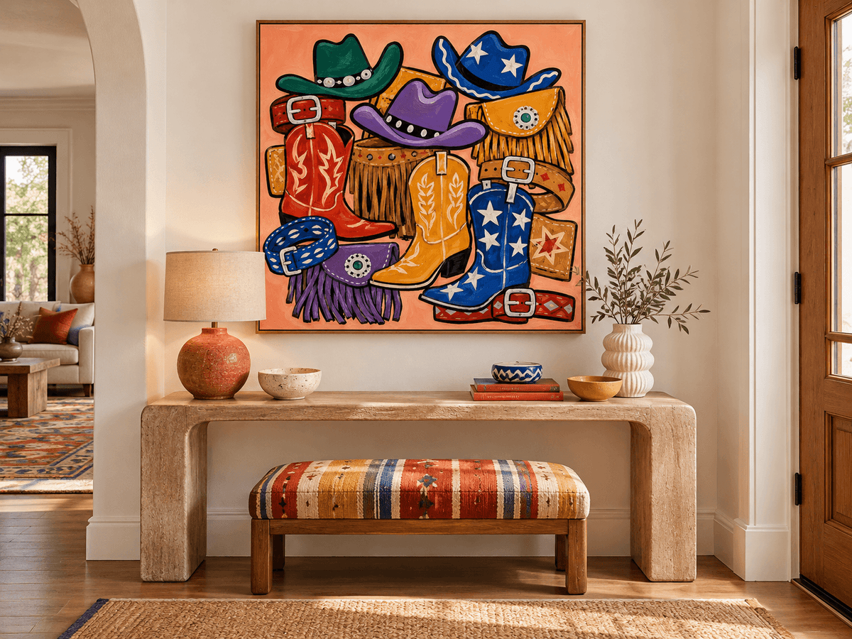Vintage Pop Art Style Cowboy Accessories Canvas Art