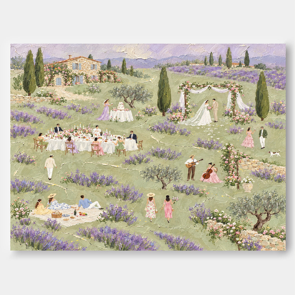 Lavender Field Wedding Hand-Painted Canvas Art With Vintage Charm