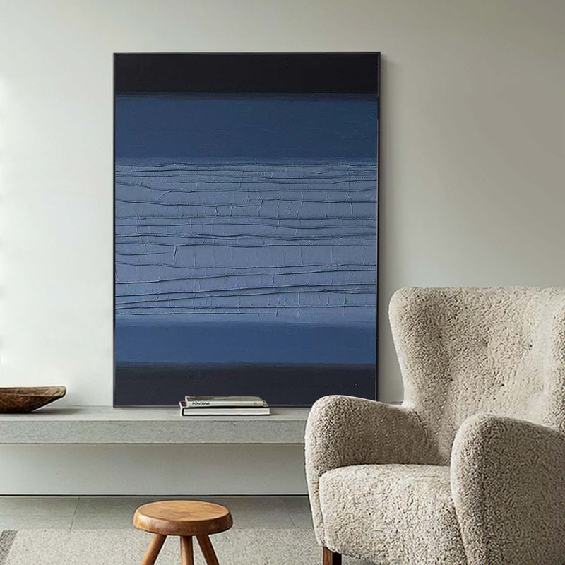 Original Wall Art Blue And Black Large Abstract acrylic painting Texture Minimalist Oil Painting On Canvas Home Decor