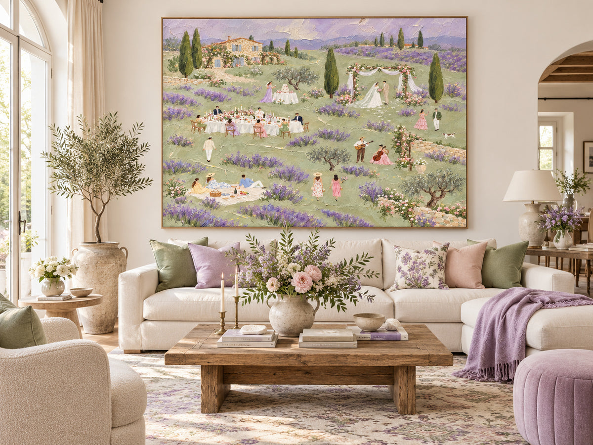 Lavender Field Wedding Hand-Painted Canvas Art With Vintage Charm