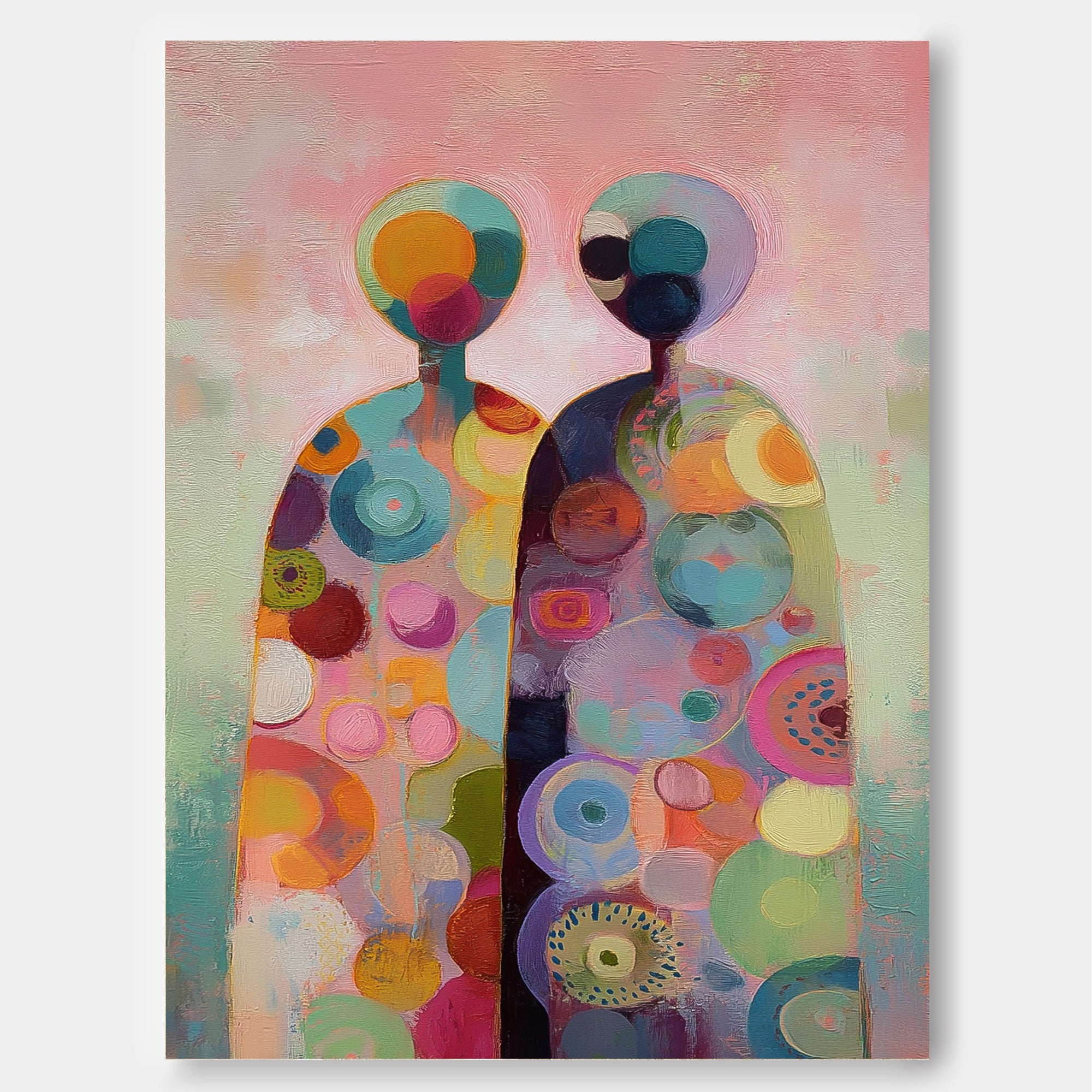 Bohemian Style Abstract Art Canvas With Rich Texture And Colorful Circles For Bedroom Decoration