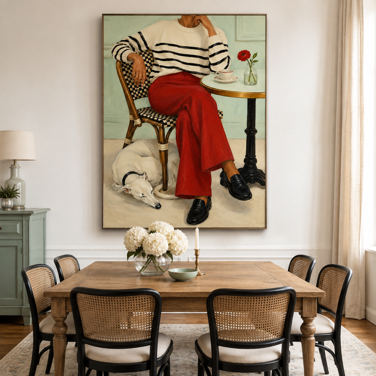Modern Realist Portrait Of Woman And Pet Casual Elegance Hand-Painted Canvas Artwork
