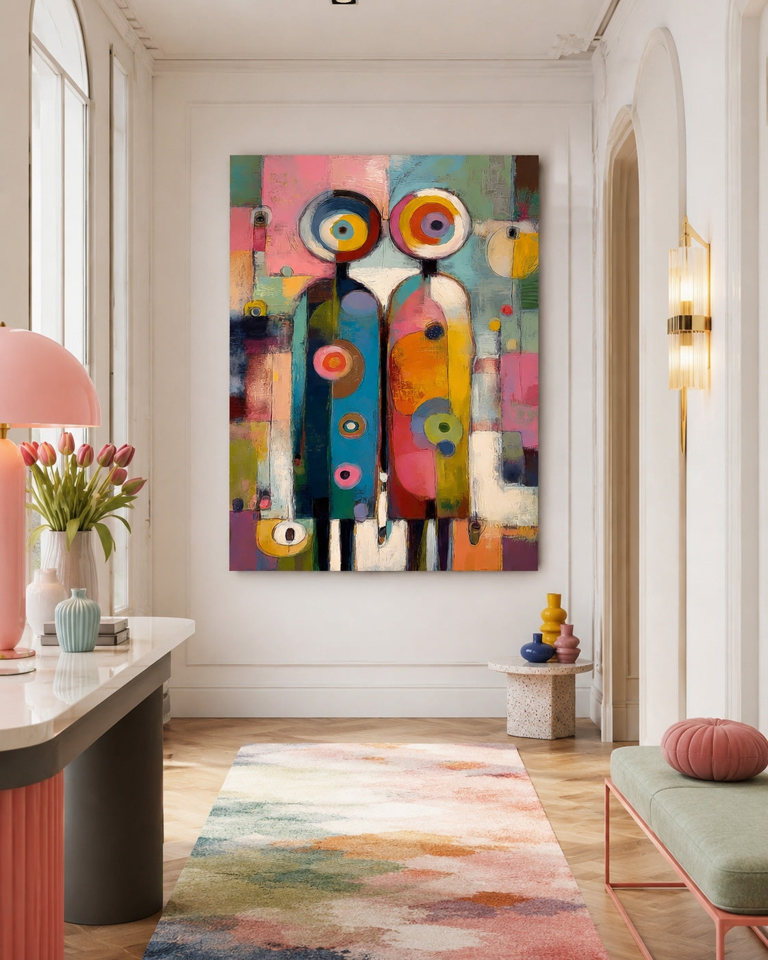 Playful Abstract Figures Art For Eclectic Lounge And Playroom Walls