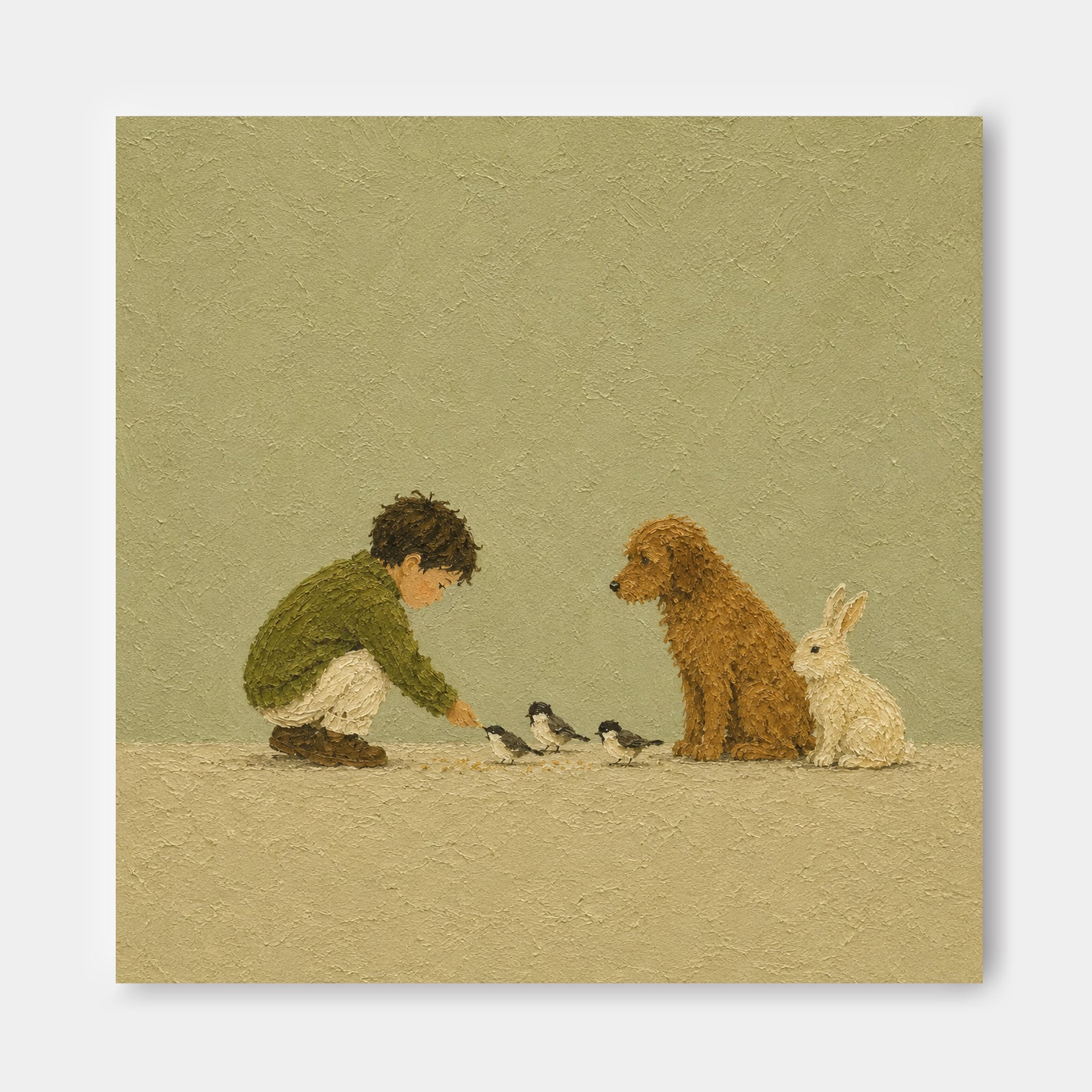 Modern Abstract Storytelling Art With Textured Olive Background