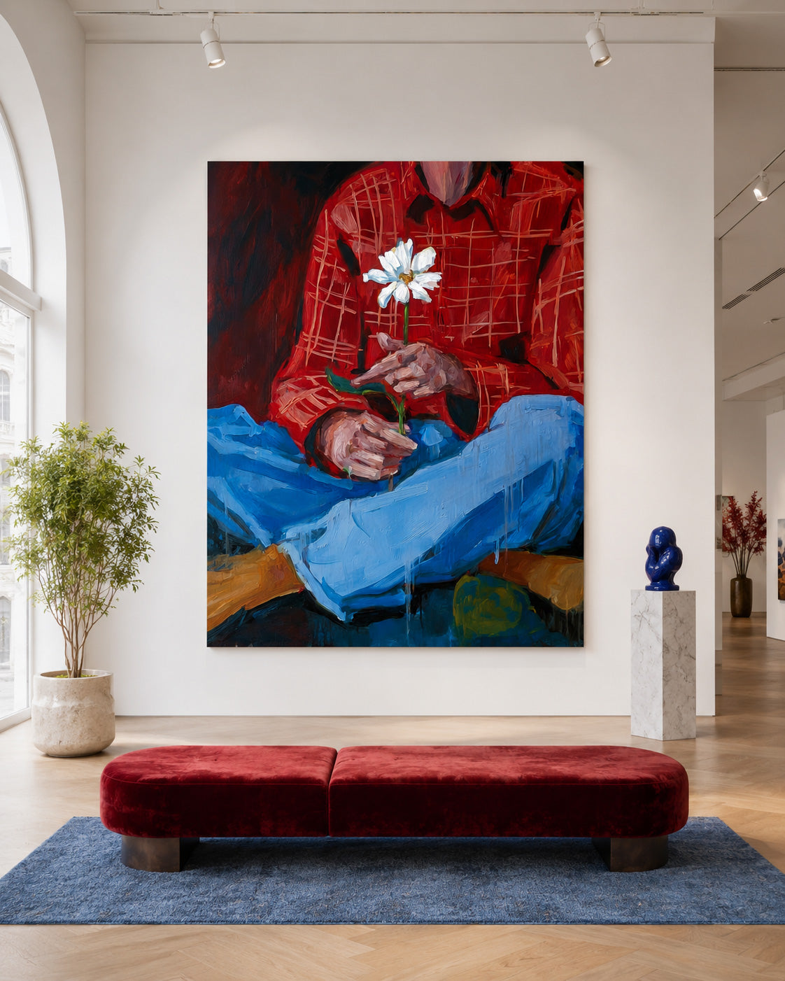 Expressive Oil Painting Of Boy With Flower For Modern Home Decor