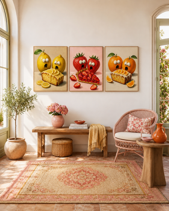 Colorful Pop Art Food Painting Set With Cute Anthropomorphic Fruit Design