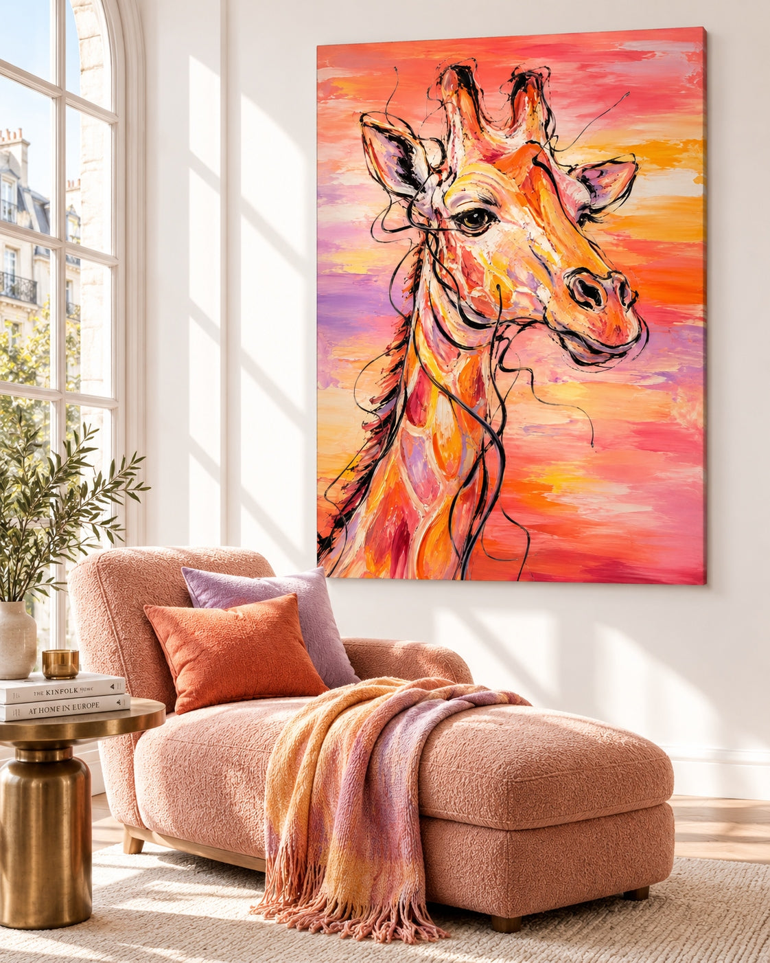 Modern Graffiti Style Canvas Painting With Textured Orange Tones