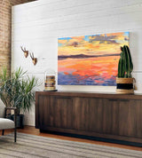 Original Sunset Seascape Oil Painting On Canvas Large Wall Art Abstract Yellow Ocean Landscape Painting Living Room Decor