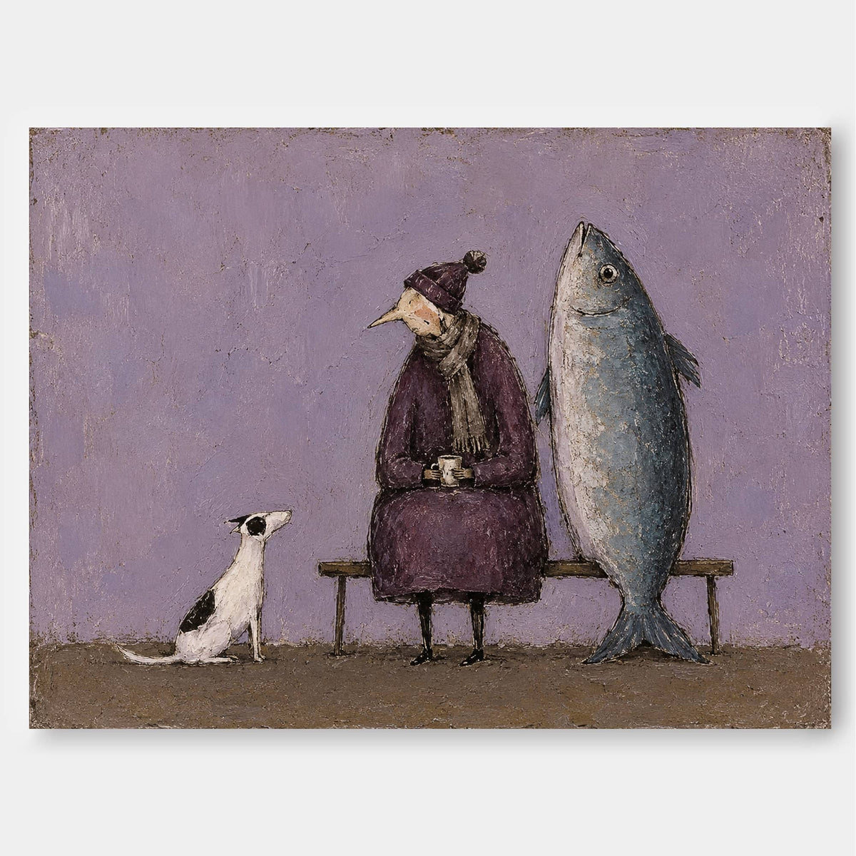 Surreal Modern Folklore Canvas Painting With Textured Finish And Retro Charm