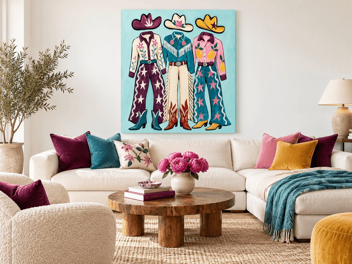 Colorful Cowgirl Outfits With Hats And Boots Canvas Painting