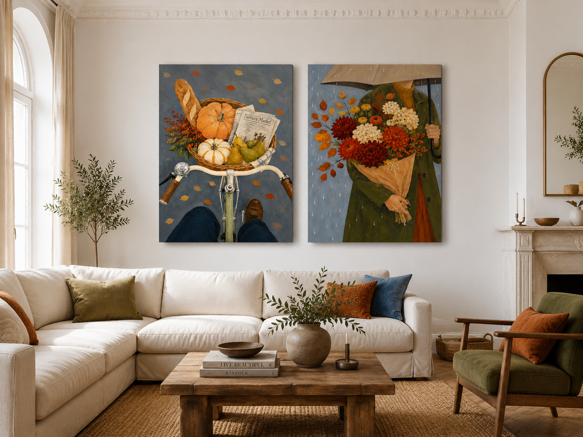 Romantic Textured Oil Painting Set With Fall Colors And Vintage Charm