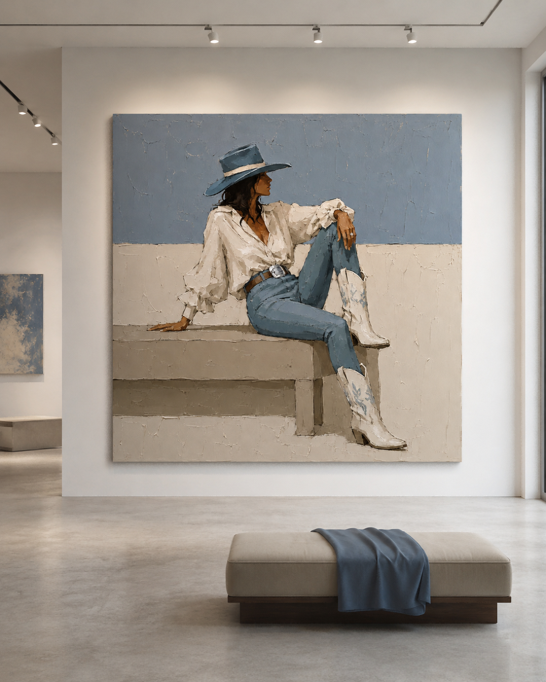 Textured Square Canvas Art Featuring Woman In Cowboy Hat And Boots