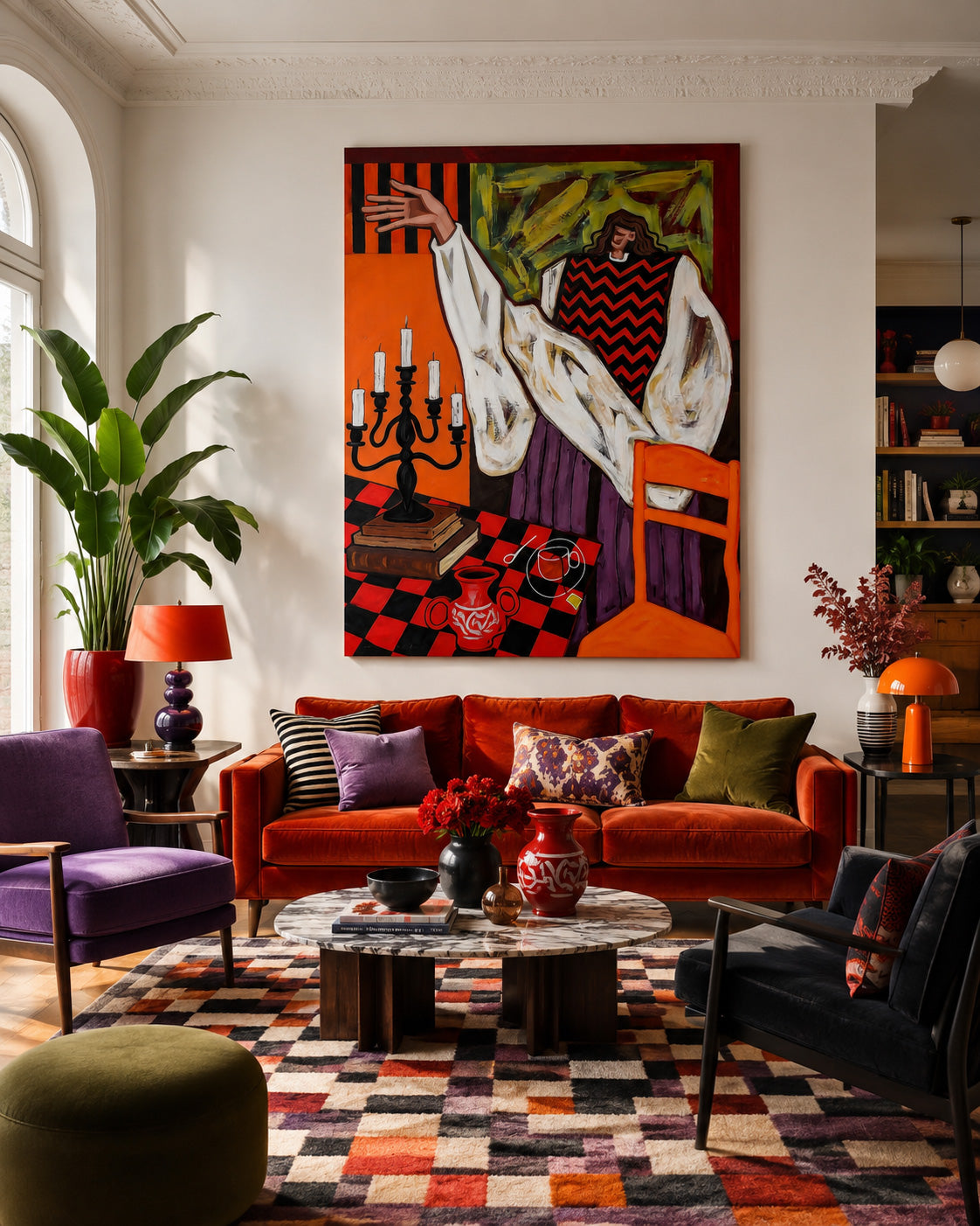 Colorful Abstract People Painting Featuring Dynamic Composition And Rich Textures